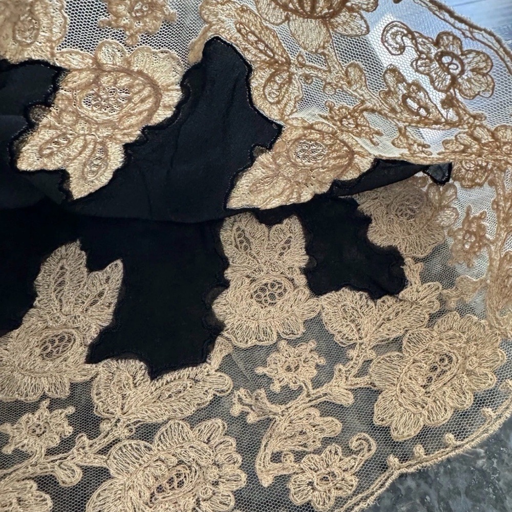 Bode Marisel Dress Black Natural Lace Applique Mini Drop Waist WRS25DR022 XS New - Picture 7 of 10